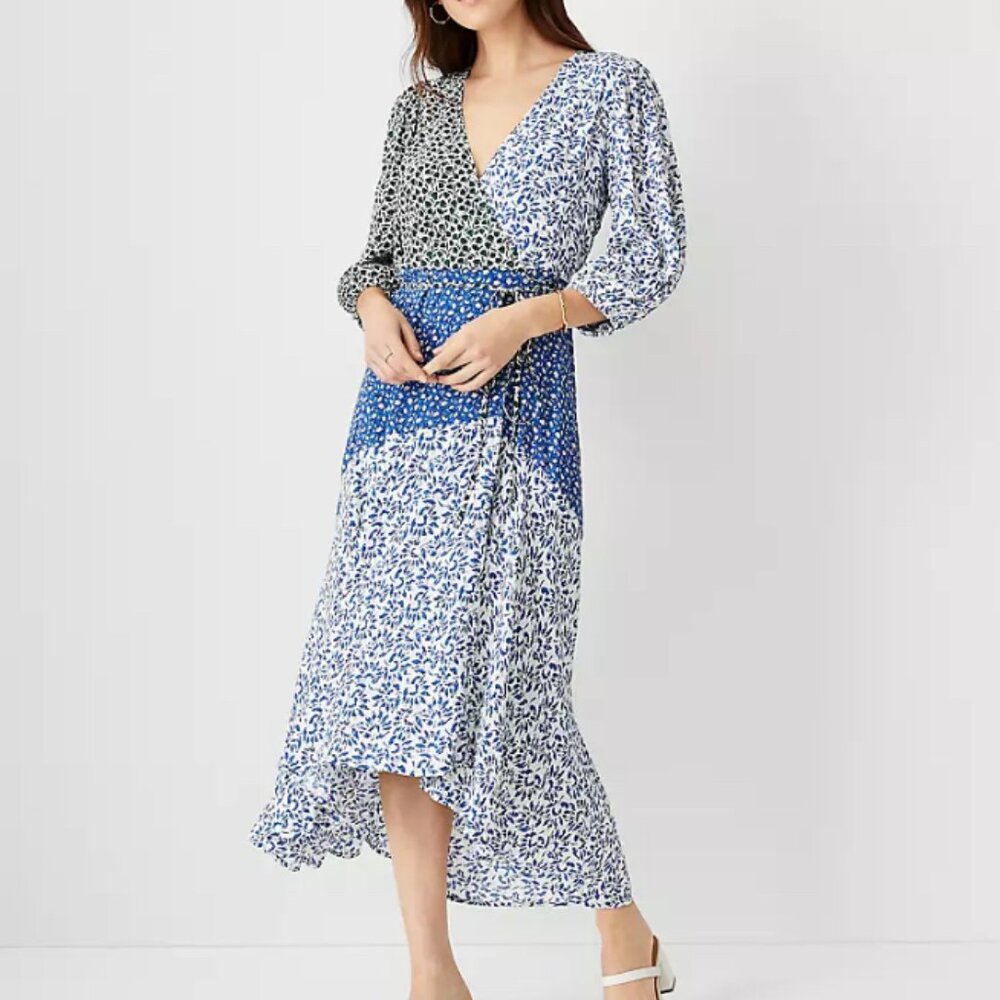 Ann Taylor Floral Wrap Flare Dress (Size 8)